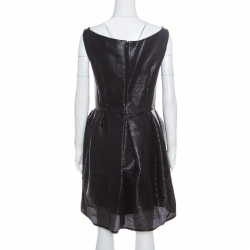 Pre Owned Carven Black Metallic Noir Cotton Blend Textured V Neck Cocktail Dress M