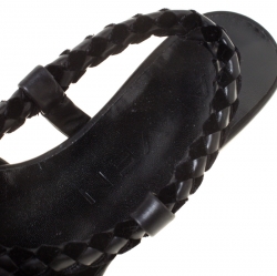  Carven Black Leather Tassle Detail Pointed Toe Flat Mules Size 37