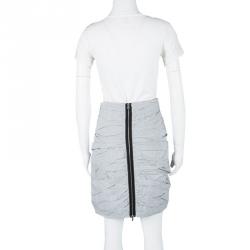 Carven Grey and White Striped Cotton Ruched Skirt L