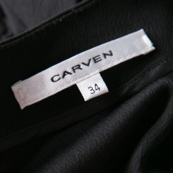 Pre Owned Carven Black Moroccan Crepe Ruffled Bottom Long Sleeve Dress S