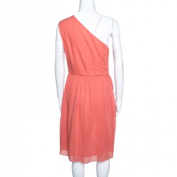 Carven Poppy Orange Crepe Gathered One Shoulder Dress M