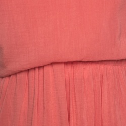 Carven Poppy Orange Crepe Gathered One Shoulder Dress M