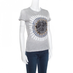 Pre Owned Carven Grey Jungle Print Embroidered Dotted T-Shirt S
