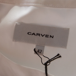 Carven White Multi Striped Cotton Paneled Asymmetric Hem Midi Dress L