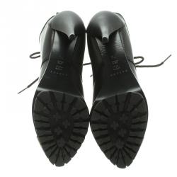 Pre Owned Casadei Black Leather Metal Cap Toe Lace Up Boots Size 37.5