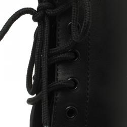 Pre Owned Casadei Black Leather Metal Cap Toe Lace Up Boots Size 37.5