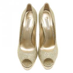 Pre Owned Casadei Glitter Lamé Fabric Peep Toe Platform Pumps Size 41