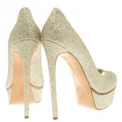 Pre Owned Casadei Glitter Lamé Fabric Peep Toe Platform Pumps Size 41