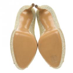 Pre Owned Casadei Glitter Lamé Fabric Peep Toe Platform Pumps Size 41