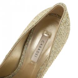 Pre Owned Casadei Glitter Lamé Fabric Peep Toe Platform Pumps Size 41