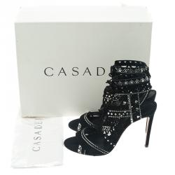 Pre Owned Casadei Black Suede Crystal Embellished Strappy Sandals Size 41.5