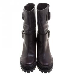 Pre Owned Casadei Dark Brown Leather Wedge Boots Size 40