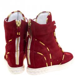 Pre Owned Casadei Red Suede High Top Wedge Sneakers Size 37