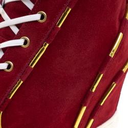 Pre Owned Casadei Red Suede High Top Wedge Sneakers Size 37