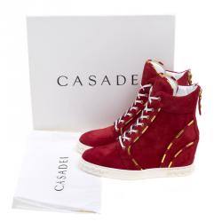 Pre Owned Casadei Red Suede High Top Wedge Sneakers Size 37