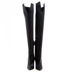 Pre Owned Casadei Black Leather Tango Over The Knee Pointed Toe Boots Size 36