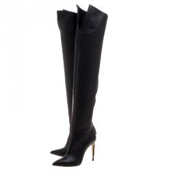Pre Owned Casadei Black Leather Tango Over The Knee Pointed Toe Boots Size 36