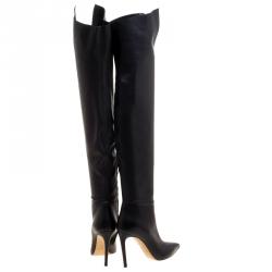 Pre Owned Casadei Black Leather Tango Over The Knee Pointed Toe Boots Size 36
