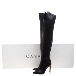Pre Owned Casadei Black Leather Tango Over The Knee Pointed Toe Boots Size 36