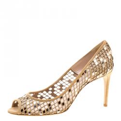 Pre Owned Casadei Beige Suede Laser Cut Peep Toe Pumps Size 40