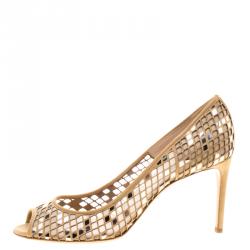 Pre Owned Casadei Beige Suede Laser Cut Peep Toe Pumps Size 40