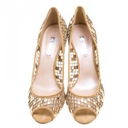 Pre Owned Casadei Beige Suede Laser Cut Peep Toe Pumps Size 40