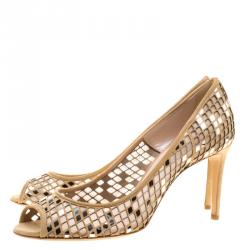 Pre Owned Casadei Beige Suede Laser Cut Peep Toe Pumps Size 40