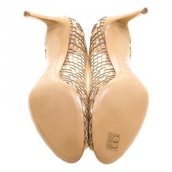 Pre Owned Casadei Beige Suede Laser Cut Peep Toe Pumps Size 40