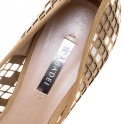 Pre Owned Casadei Beige Suede Laser Cut Peep Toe Pumps Size 40