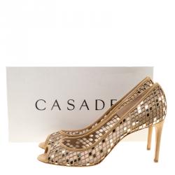 Pre Owned Casadei Beige Suede Laser Cut Peep Toe Pumps Size 40
