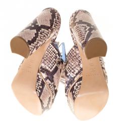 Casadei Beige Roccia Snake Print Embossed Python Leather Peep Toe Mules Size 37
