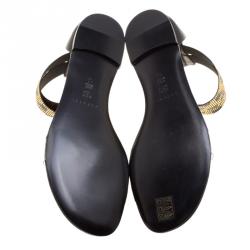 Pre Owned Casadei Two Tone Crystal Embellished Ankle Cuff and PVC Vinil Flat Sandals Size 40