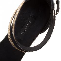 Pre Owned Casadei Two Tone Crystal Embellished Ankle Cuff and PVC Vinil Flat Sandals Size 40