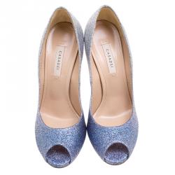 Pre Owned Casadei Blue and Silver Ombrè Glitter Pegasus Peep Toe Pumps Size 39