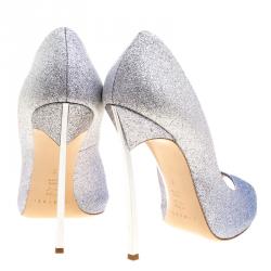 Pre Owned Casadei Blue and Silver Ombrè Glitter Pegasus Peep Toe Pumps Size 39