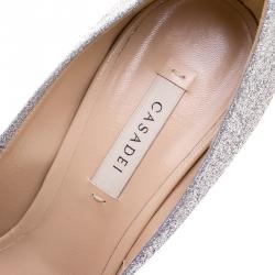 Pre Owned Casadei Blue and Silver Ombrè Glitter Pegasus Peep Toe Pumps Size 39