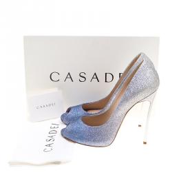 Pre Owned Casadei Blue and Silver Ombrè Glitter Pegasus Peep Toe Pumps Size 39