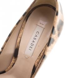 Pre Owned Casadei Leopard Print Patent Leather Animalier Peep Toe Platform Pumps Size 37