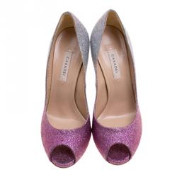 Pre Owned Casadei Pink and Silver Ombrè Glitter Pegasus Peep Toe Pumps Size 38