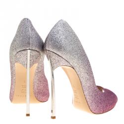 Pre Owned Casadei Pink and Silver Ombrè Glitter Pegasus Peep Toe Pumps Size 38