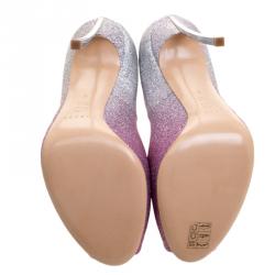 Pre Owned Casadei Pink and Silver Ombrè Glitter Pegasus Peep Toe Pumps Size 38