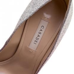 Pre Owned Casadei Pink and Silver Ombrè Glitter Pegasus Peep Toe Pumps Size 38