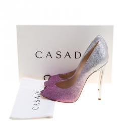 Pre Owned Casadei Pink and Silver Ombrè Glitter Pegasus Peep Toe Pumps Size 38