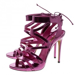 Pre Owned Casadei Metallic Pink Leather Cut Out Peep Toe Sandals Size 41