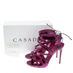 Pre Owned Casadei Metallic Pink Leather Cut Out Peep Toe Sandals Size 41