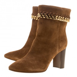 Pre Owned Casadei Brown Suede Renna Chain Trim Ankle Boots Size 38.5