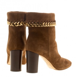 Pre Owned Casadei Brown Suede Renna Chain Trim Ankle Boots Size 38.5