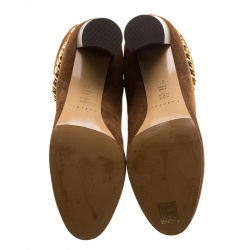 Pre Owned Casadei Brown Suede Renna Chain Trim Ankle Boots Size 38.5