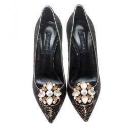 Pre Owned Casadei Black Lace Giulia Embellished Pointed Toe Pumps Size 37