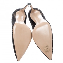 Pre Owned Casadei Black Lace Giulia Embellished Pointed Toe Pumps Size 37